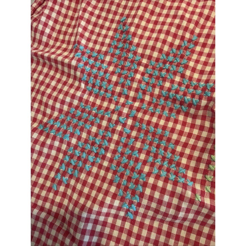 Vintage Hand Made Half Apron With Embroidery Red and White Check - Picture 2 of 9